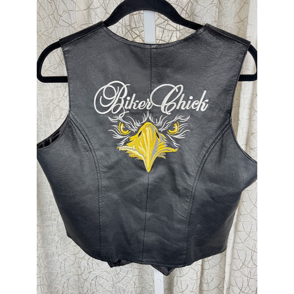 Vintage 90s Biker Chick Leather Vest Eagle Embroidered Genuine Leather Women's L - Picture 3 of 7